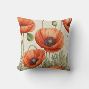 Vintage Poppies Elegance: Timeless Floral Beauty  Cushion