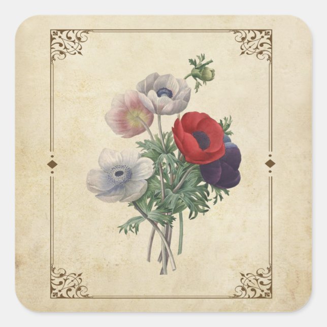Vintage Poppies Floral Scrapbook Embellishment Square Sticker (Front)