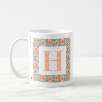 Vintage Poppies Monogram Peach Green Floral Wreath
