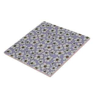 Vintage Poppies On Lavender Tile