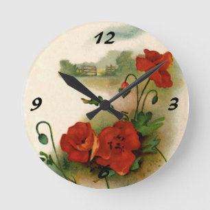 Vintage Poppies Wall Clock