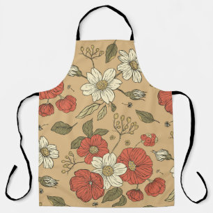 Vintage poppy and daisy flower seamless garden pat apron