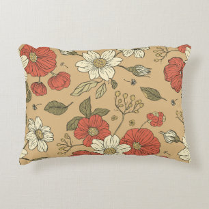 Vintage poppy and daisy flower seamless garden pat decorative cushion