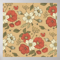 Vintage poppy and daisy flower seamless garden pat
