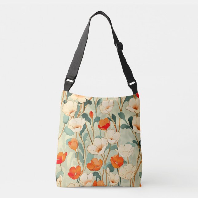 Vintage Poppy Blossom Crossbody Bag (Front)