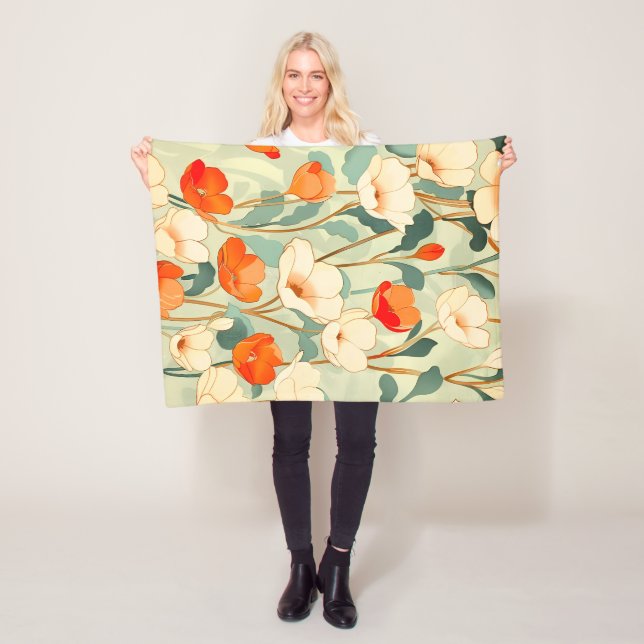 Vintage Poppy Blossom Fleece Blanket (In Situ)