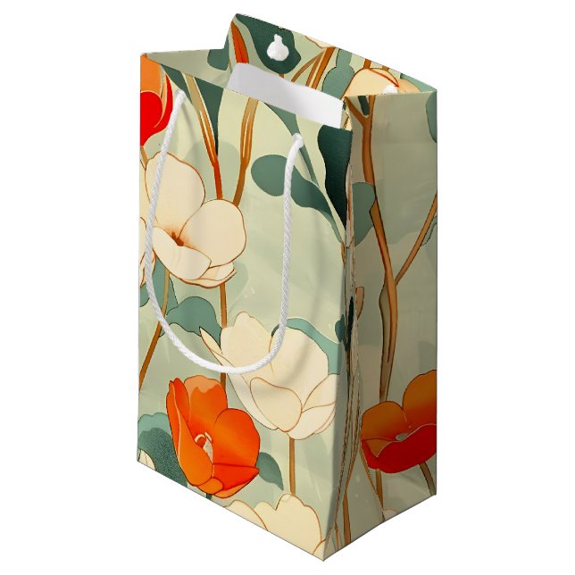 Vintage Poppy Blossom Small Gift Bag (Front Angled)