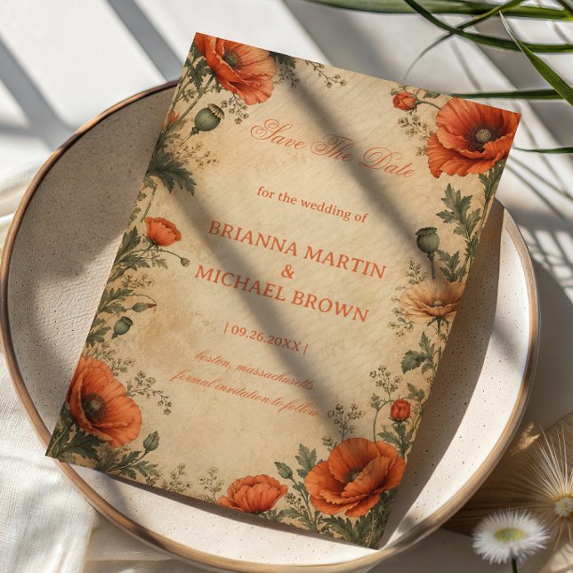 Vintage Poppy Botanical Save The Date (Creator Uploaded)