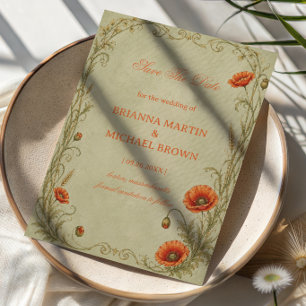 Vintage Poppy Botanical Save The Date
