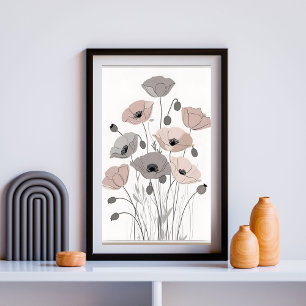 Vintage Poppy Bouquet XI – Soft Neutral Botanical Poster