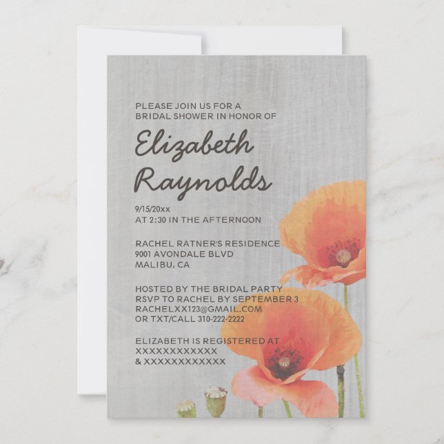 Vintage Poppy Bridal Shower Invitations (Front)