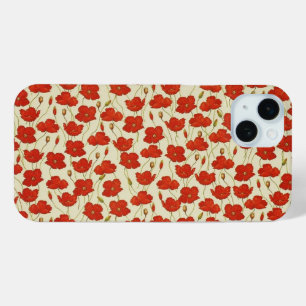 Vintage Poppy Floral Wallpaper iPhone 15 Mini Case