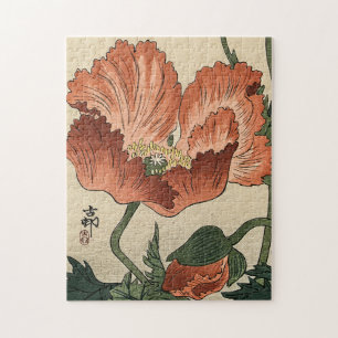 Vintage Poppy Flower Japanese Painting Jigsaw Puzzle