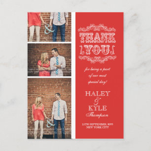 VINTAGE Poppy Red Photo Wedding Thank You Postcard