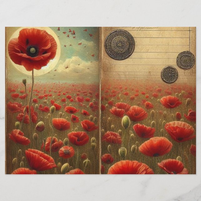 Vintage Poppy Scrapbook Paper – Shabby Chic Floral (Front)