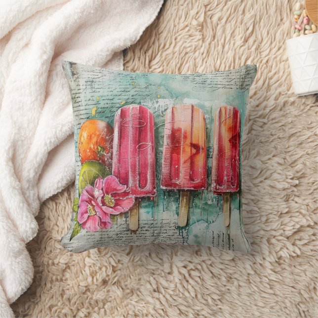 Vintage Popsicles with Lime & Dog Roses  Cushion (Blanket)