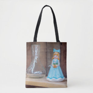 Vintage Porcelain Doll in Blue Dress Tote Bag