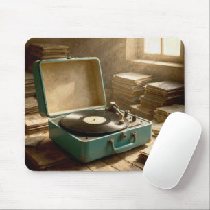 Vintage Portable Record Player with Vinyl  Mouse Pad