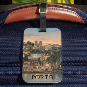 Vintage Porto Portugal City Illustration Travel Luggage Tag