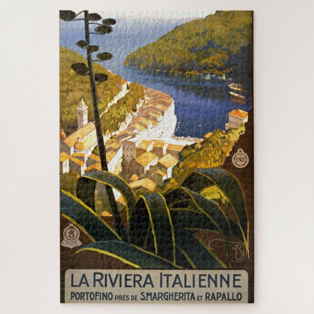 Vintage Portofino Italy Riviera Illustration Jigsaw Puzzle (Vertical)
