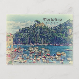 Vintage Portofino view, Italy Postcard