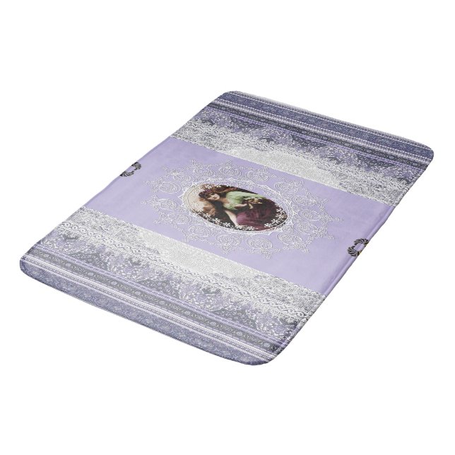 Vintage portrait and lace bath mat (Angled)