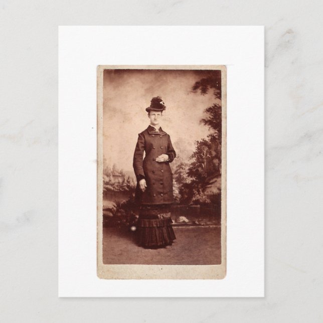Vintage Portrait of Lady in Hat and 1800s Dress Postcard (Front)