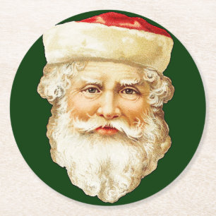 Vintage Portrait of Santa Claus Christmas Round Paper Coaster
