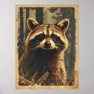 Vintage Portrait of the Raccoon Poster