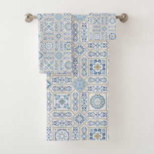 Vintage Portugal Azulejo traditional Bath Towel Set