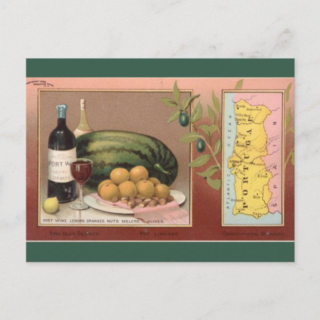 Vintage Portugal Map Postcard (Front)