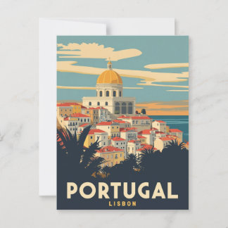 Vintage Portugal Travel Poster - Lisbon Cityscape Postcard