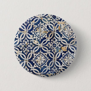 Vintage Portuguese Azulejo 6 Cm Round Badge