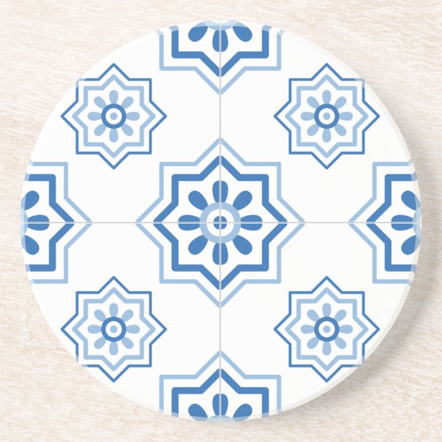 Vintage Portuguese Azulejo BLUE Tile Pattern Coaster (Front)