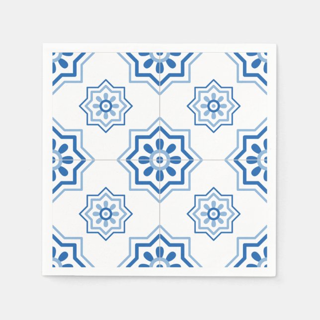 Vintage Portuguese Azulejo BLUE Tile Pattern Napkin (Front)