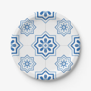 Vintage Portuguese Azulejo BLUE Tile Pattern Paper Plate