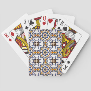Vintage Portuguese Azulejo Blue Yellow Pattern Playing Cards