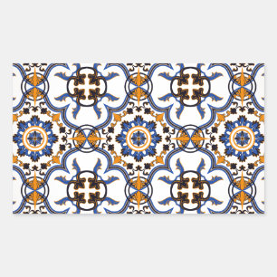 Vintage Portuguese Azulejo Blue Yellow Pattern Rectangular Sticker