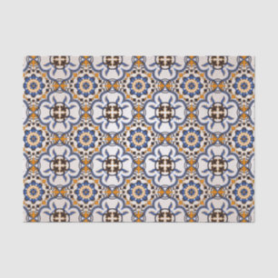 Vintage Portuguese Azulejo Blue Yellow Pattern Tissue Paper