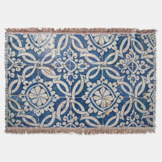 Vintage portuguese azulejo throw blanket (Front)