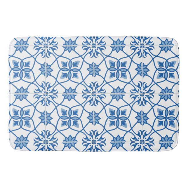 Vintage Portuguese Azulejo Tile Pattern Bath Mat (Front)