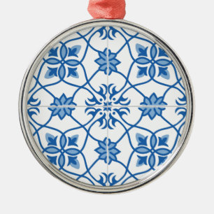 Vintage Portuguese Azulejo Tile Pattern Metal Tree Decoration