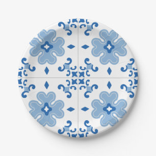 Vintage Portuguese Azulejo Tile Pattern Paper Plate