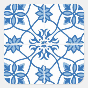 Vintage Portuguese Azulejo Tile Pattern Square Sticker