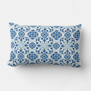Vintage Portuguese Blue Azulejos Tile Pattern Lumbar Cushion