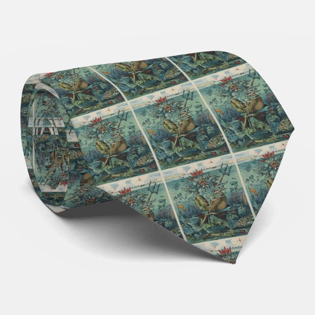Vintage Poseidon & Sunken Ships Illustration Tie (Rolled)
