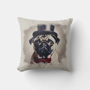Vintage Posh Pug Portrait Pillow