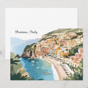 Vintage Positano Italy  Amalfi Coast Travel Art Card