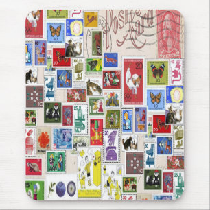 Vintage post card colourful stamps collection mouse pad