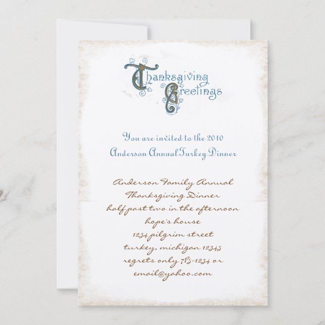 Vintage Post Card Thanksgiving Harvest Invitations (Front)